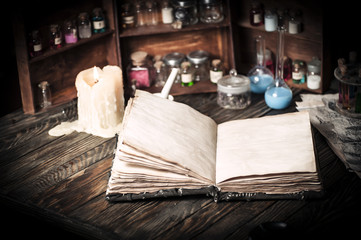 Alchemist table with various poisons