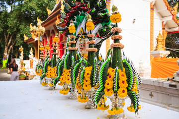 Baai Sri Trays in Thai Buddhism Brahman ceremony to console people’s life spirit to return to...