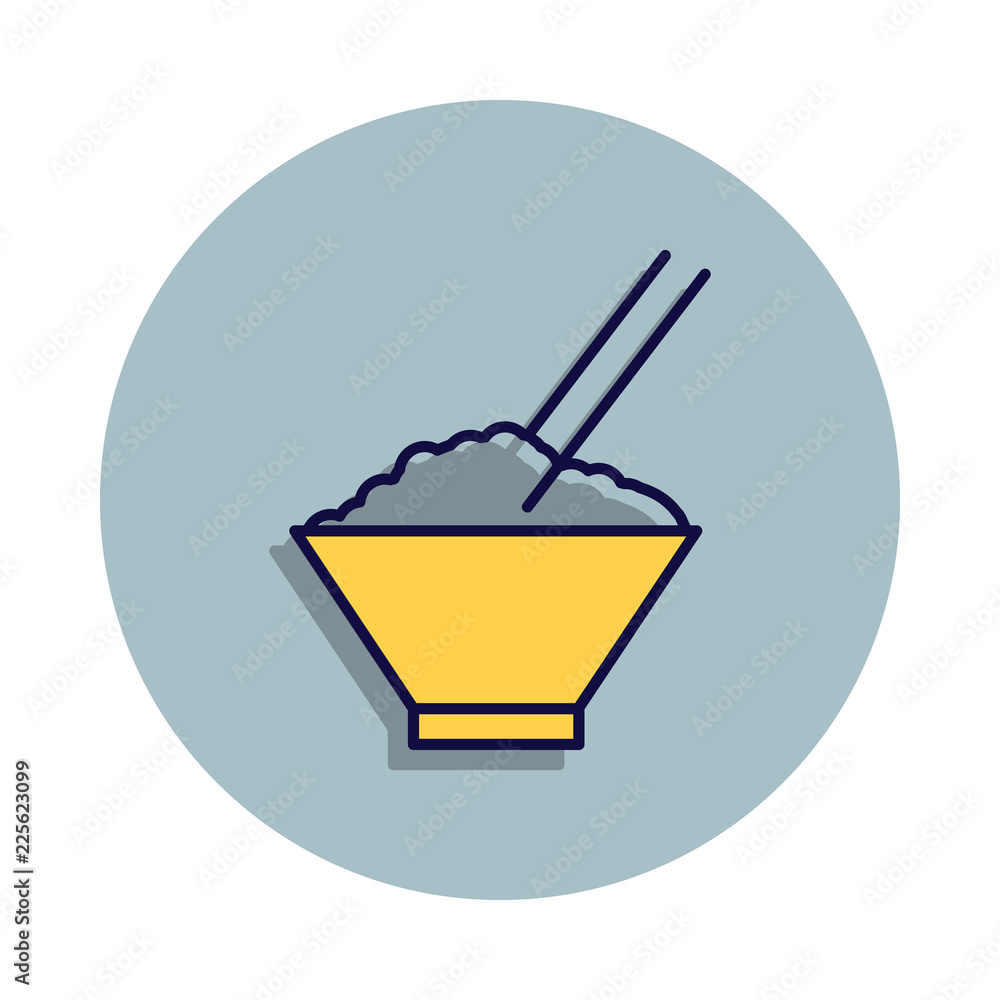 Poster rice with chopsticks icon in badge style. one of web collection icon can be used for ui, ux