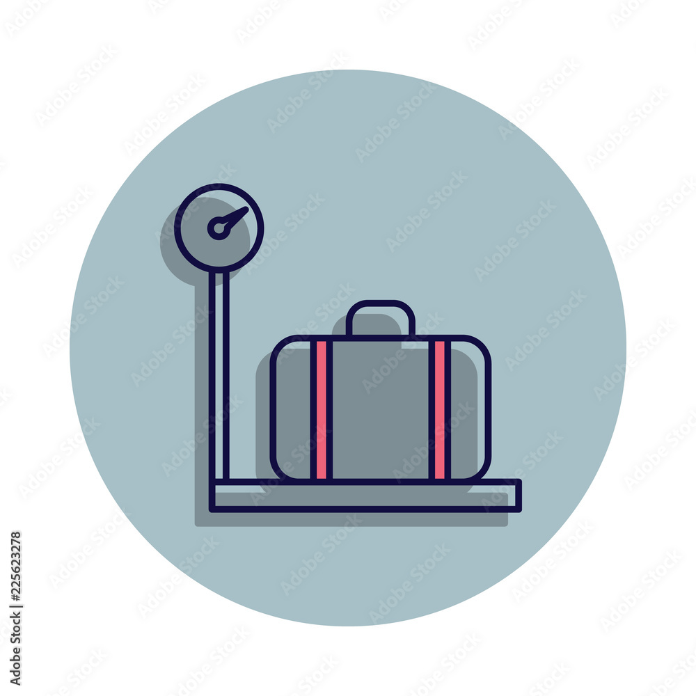 Poster baggage scales icon in badge style. one of web collection icon can be used for ui, ux