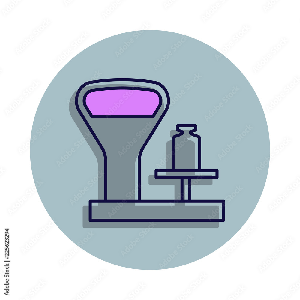 Poster balance with weight icon in badge style. one of web collection icon can be used for ui, ux