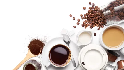 Deurstickers Variety types of coffee and ingredients © phive2015