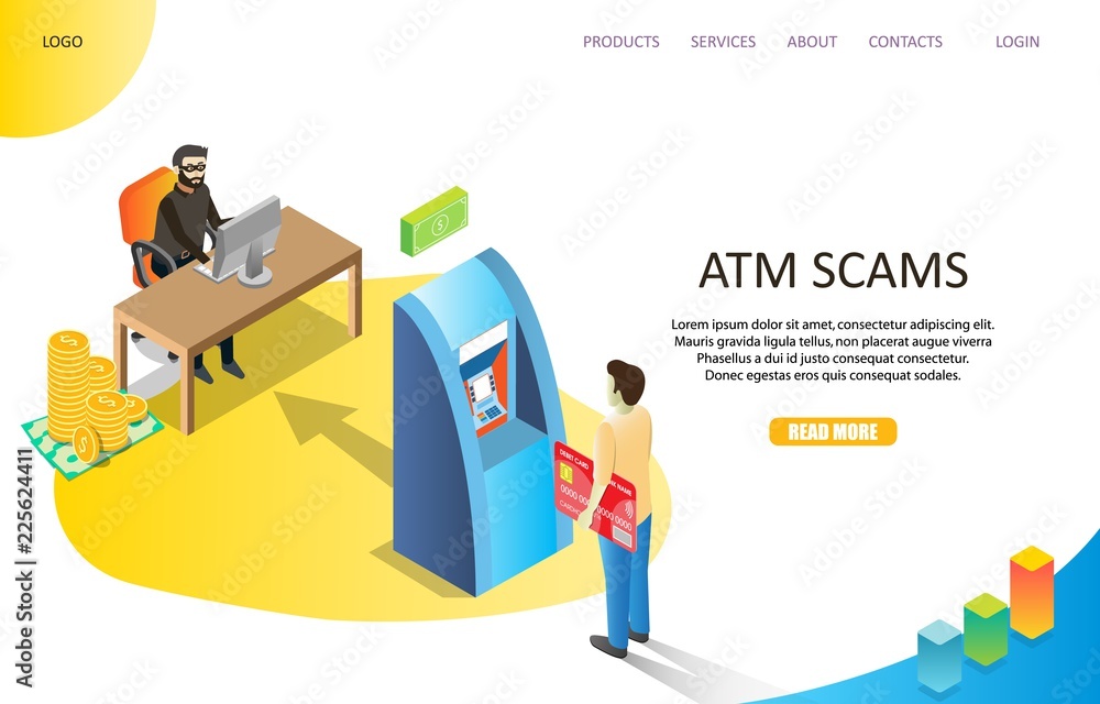 Poster atm scams landing page website vector template