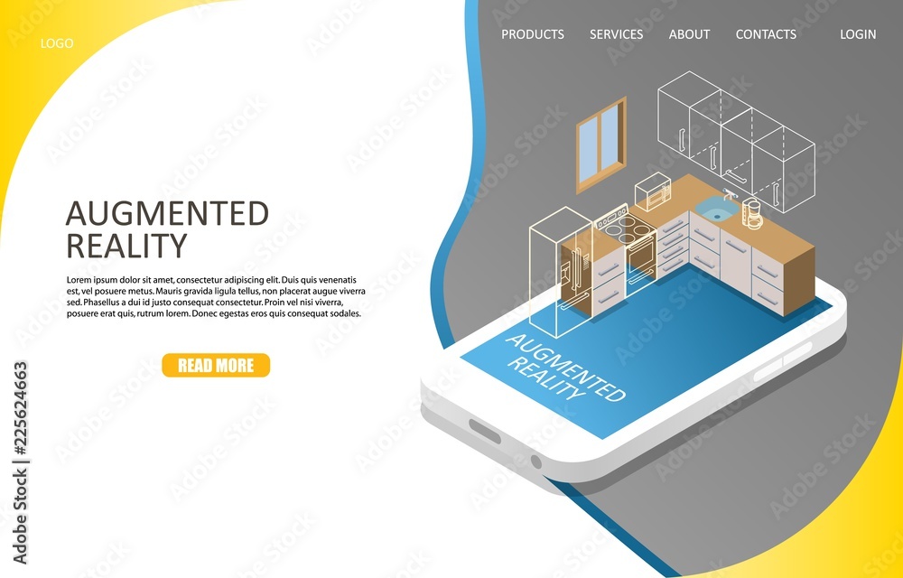 Poster augmented reality landing page website vector template