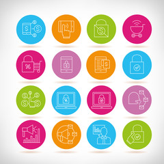 media advertising and marketing icons in colorful buttons