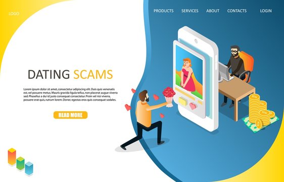 Dating scams landing page website vector template