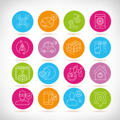 smart technology and innovation icons in colorful buttons