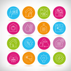 smart home and home automation system icons in colorful buttons
