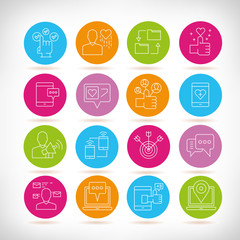social media and communication icons in colorful buttons