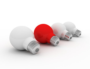 different red idea light bulb