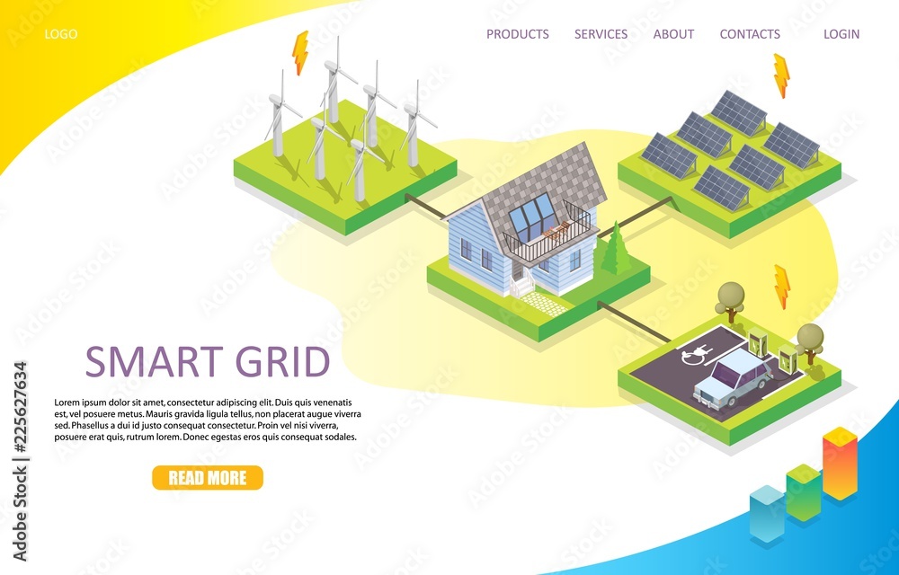 Poster smart grid landing page website vector template