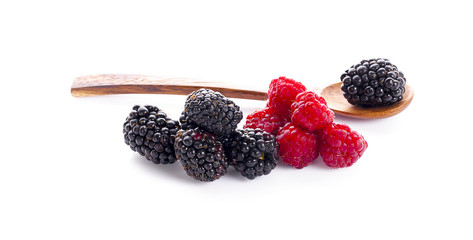 raspberry and blackberry on white isolated background