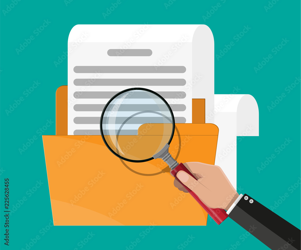Poster yellow folder with document paper roll
