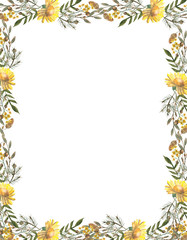 frame/Watercolor frame of leaves and branches isolated on white background. Autumn illustration for greeting cards, wedding invitations, quote and decorations.