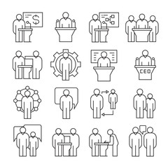 business conference and management icons, line theme