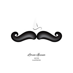 Curly black vintage mustache, moustache or whisker