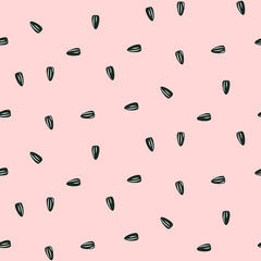 Sunflower seeds seamless vector pattern on pink background. Agriculture product texture.