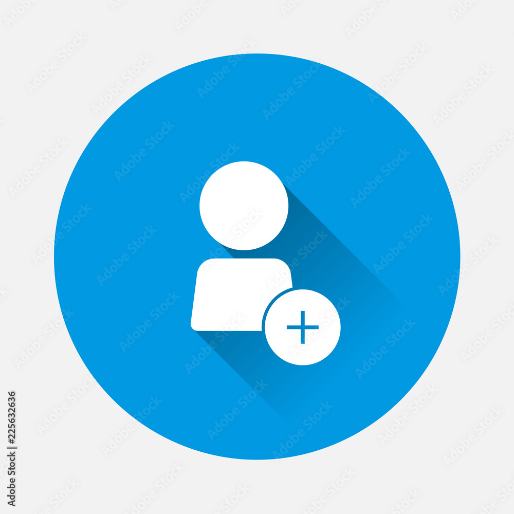 Poster vector icon add user, add person or add friend on blue background. flat image usre's profile with lo