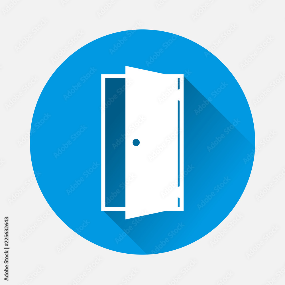 Aufkleber open door vector icon on blue background. flat image icon indicating room entrance or exit with long