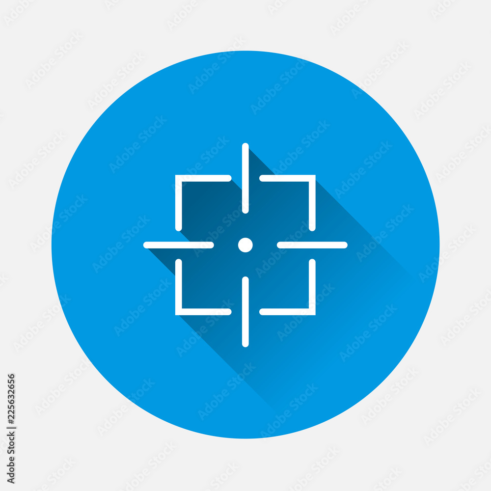 Poster target vector icon on blue background. flat image symbol of the target with long shadow. layers grou