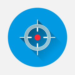 Target vector icon on blue background. Flat image symbol of the target with long shadow. Layers grouped for easy editing illustration. For your design.