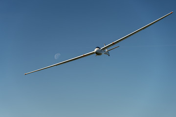 Segelflieger im blauen Himmel mit Mond