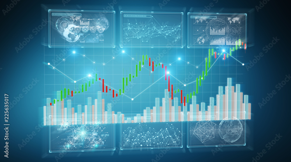 Poster 3d rendering stock exchange datas and charts illustration