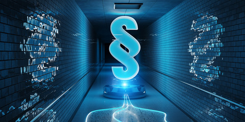 Law paragraph digital hologram in underground 3D rendering