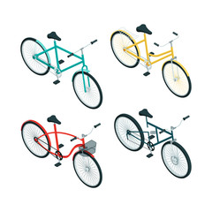 Obraz premium Bicycles isometric. Various types of bikes. Bicycle 3d collection illustration