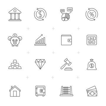 Line Bank, Financial and investment icons - vector icon set