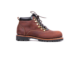 Men's brown boot  isolated on a white background. Fashion advertising boot photos.