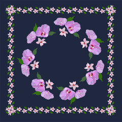 Beautiful flowers and leaves. Floral pattern for textile print, scarf, shawl. Vector illustration in hand drawn style.