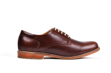 Men’s  derby shoe  isolated on a white background, closed up