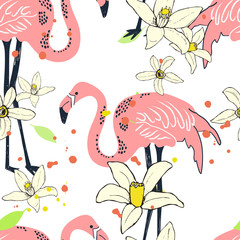 Naklejka premium Abstract hand painted seamless animal background. Isolated birds