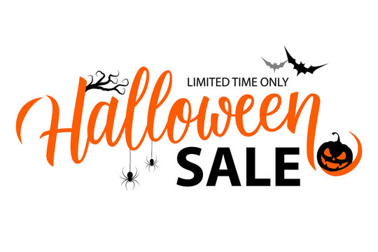Halloween Sale special offer banner template with hand drawn lettering for holiday shopping. Limited time only. Vector illustration.