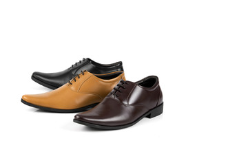 Men’s office shoes different colors isolated on white background.