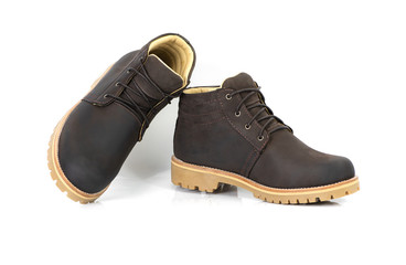 Men’s ankle boot with nubuck leather isolated on white background, closed up