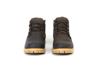 Men’s ankle boot with nubuck leather isolated on white background, closed up