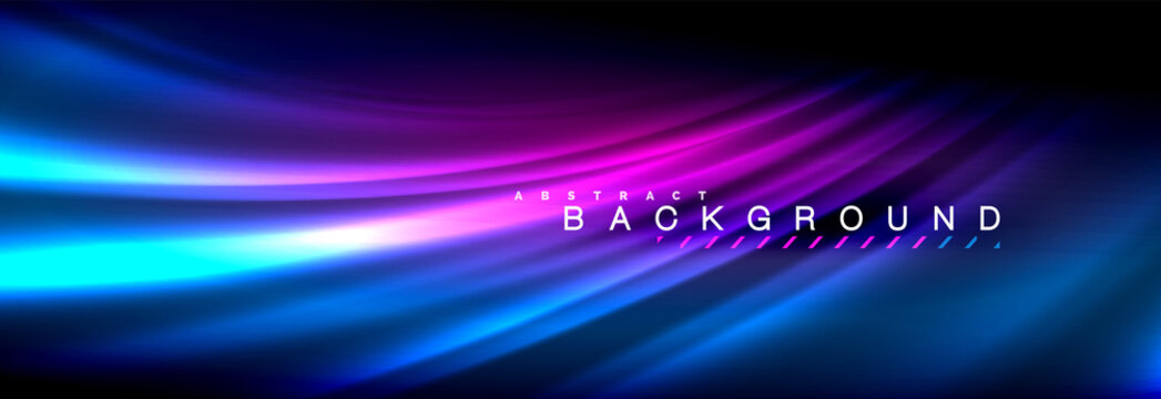 Neon glowing fluid wave lines, magic energy space light concept, abstract background wallpaper design