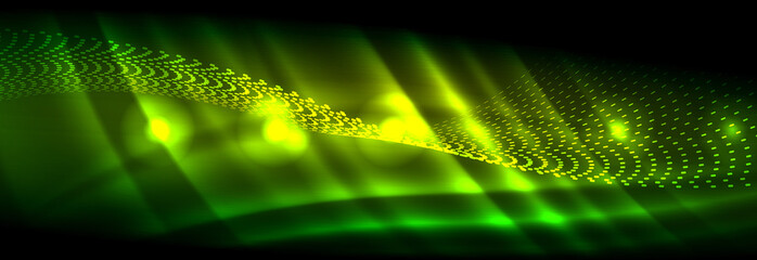 Liquid neon flowing waves, glowing light lines background