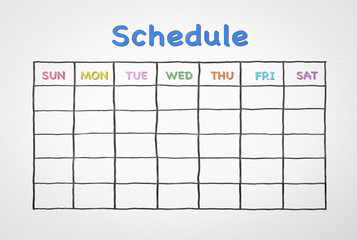 Schedule, timetable for school teachers and students, with freehand pen doodle sketch drawing of blank monthly grid time table on white background
