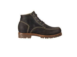 Men's brown boot isolated on white background.