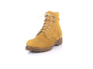 Men’s yellow boot isolated on a white background.