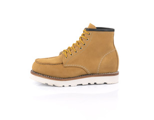 Men's yellow boot  isolated on a white background. Fashion advertising boot photos.
