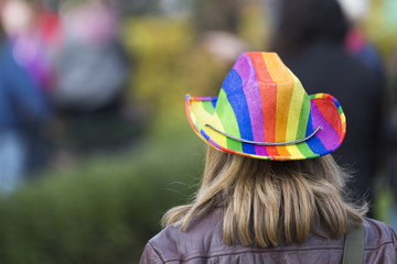 Female with Rainbow Coloured Hat