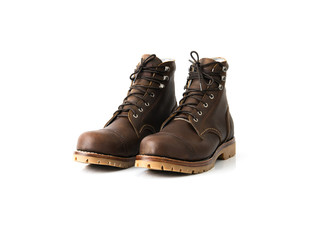 Men’s boots with crazy horse leather isolated on white background.