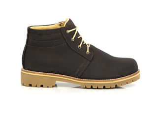 Men’s ankle boot with nubuck leather isolated on white background, side veiw , closed up