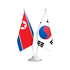 Flags of North Korea and South Korea. Political news. Building relations in Korea. Vector illustration