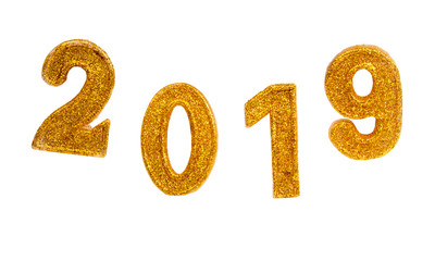 photo of golden decorative number 2019 isolated on the white