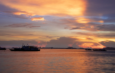 Fototapeta premium Colorful of sunset on sea scape background